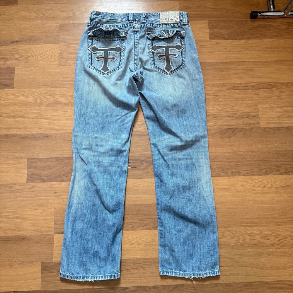 Men's Affliction Grant Light Wash Denim Distressed Straight Blue Jeans 33 x 31